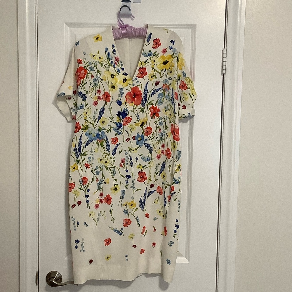 Escada White Dress with Blue Floral Accents